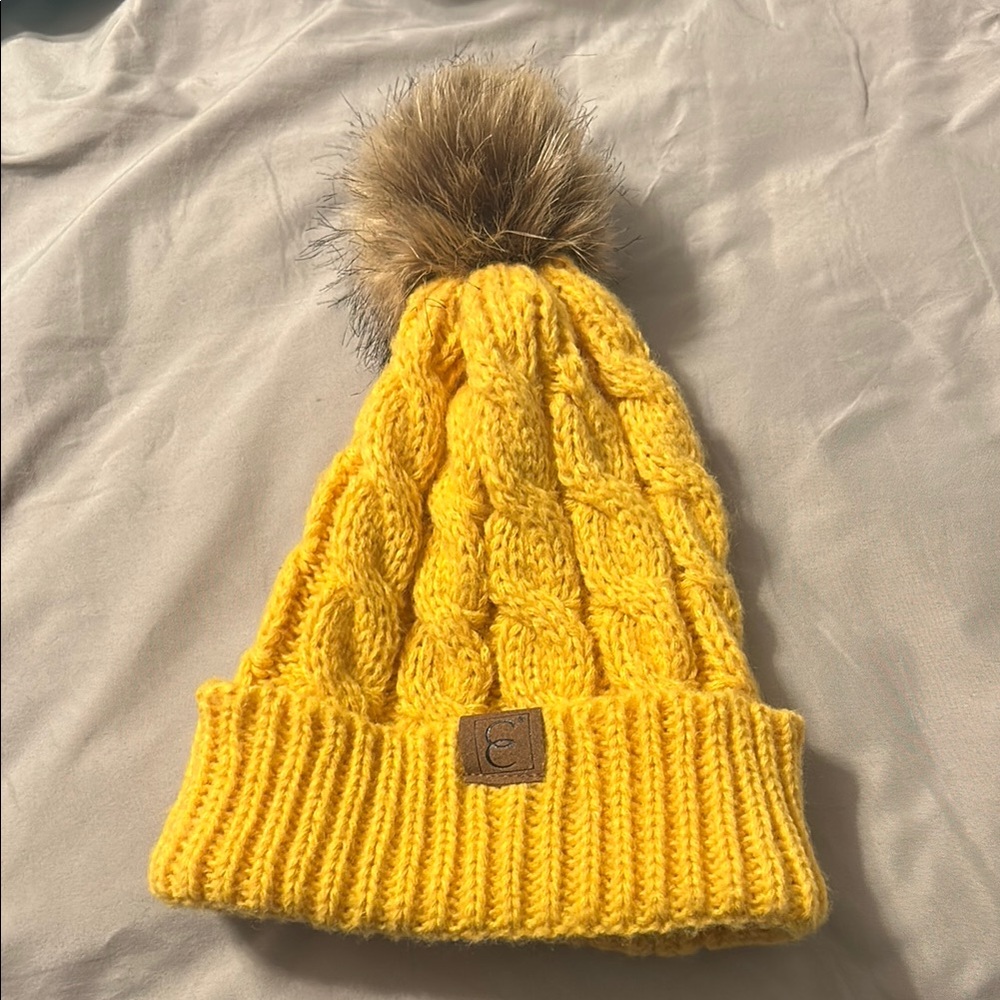Cozy Yellow Knit Pom-Pom Hat for Kids